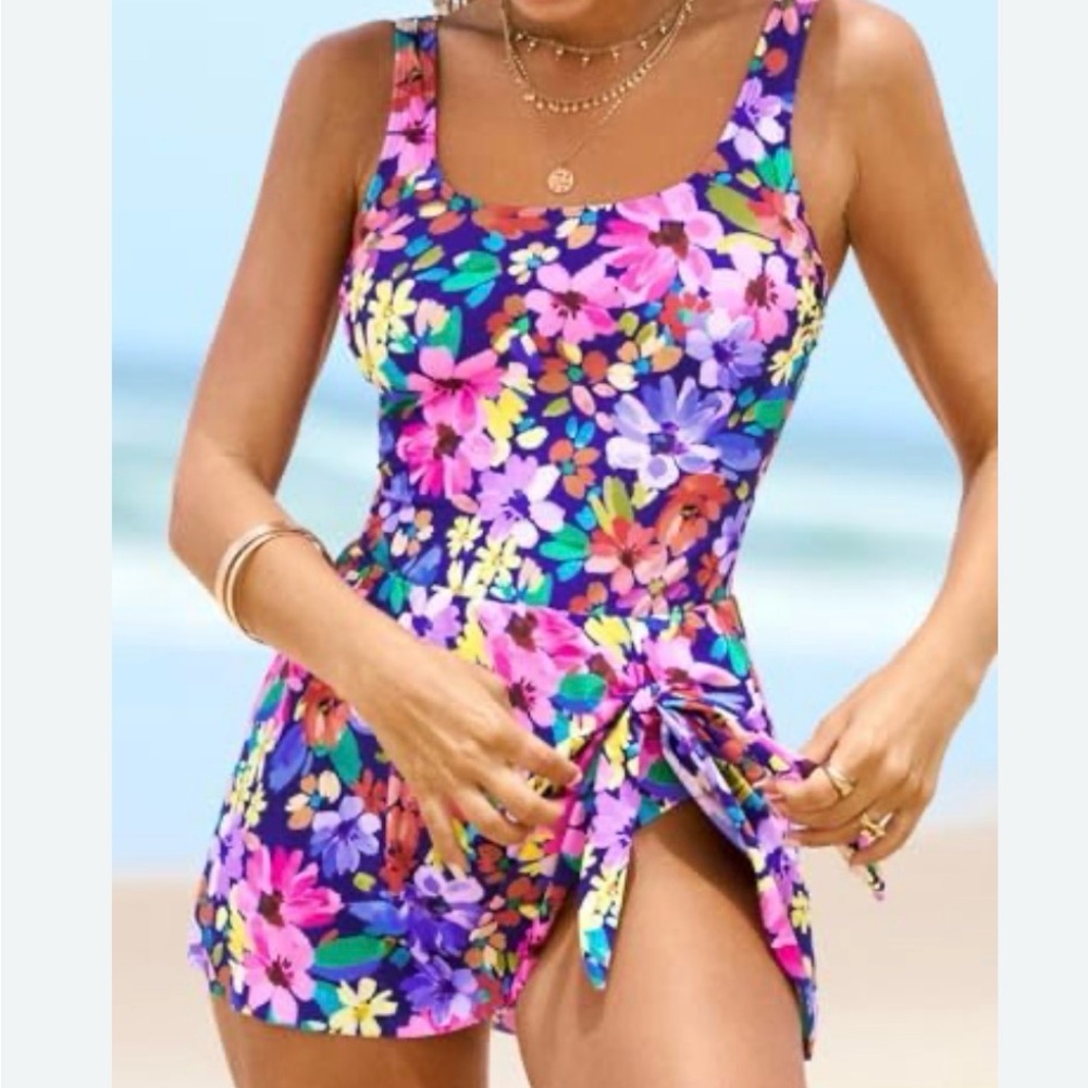 NWT CUPSHE Women's One Piece Scoop Neck Swim Dress with Underbrief / XL